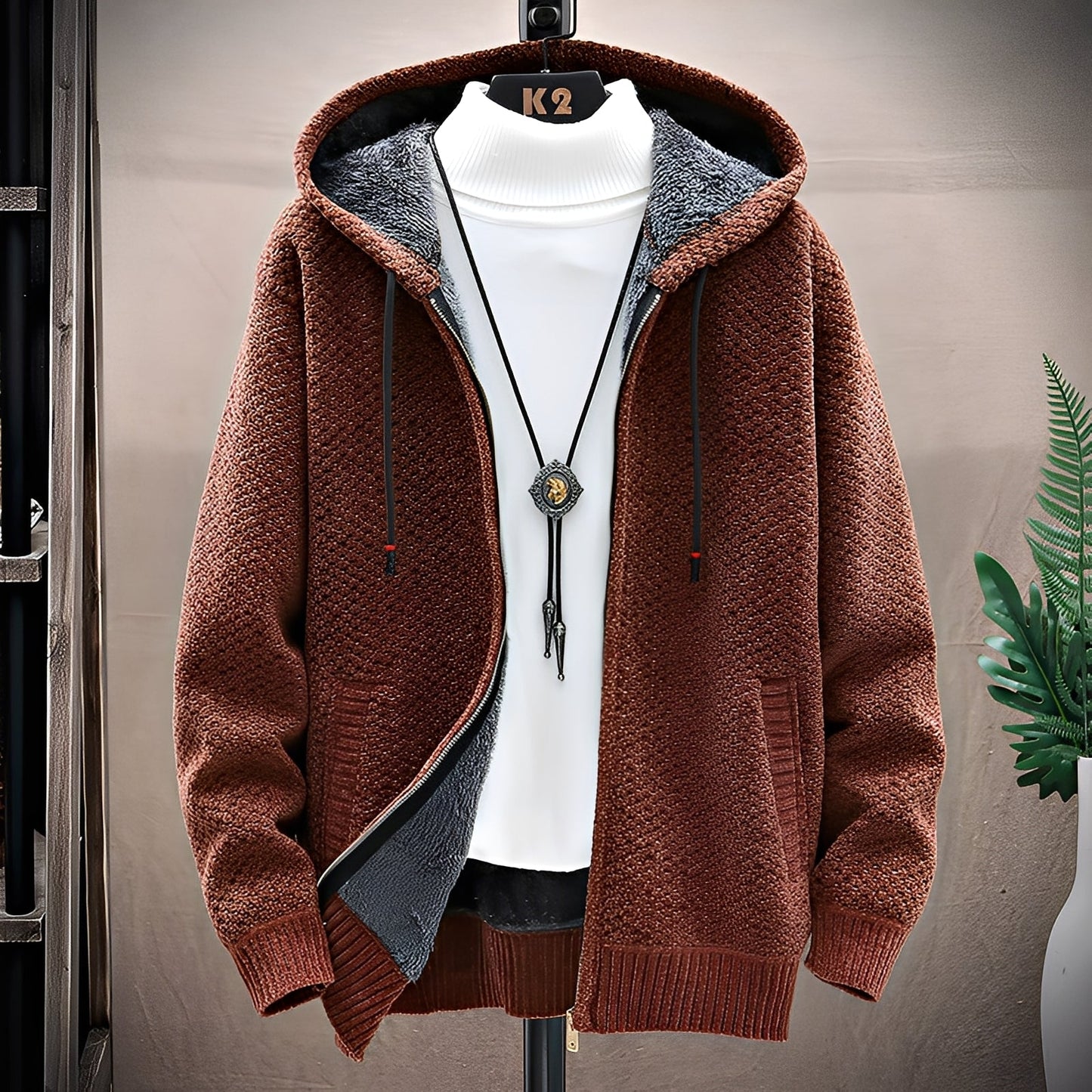 Roni - Moderni neulehuppari fleecesisuksella miehille