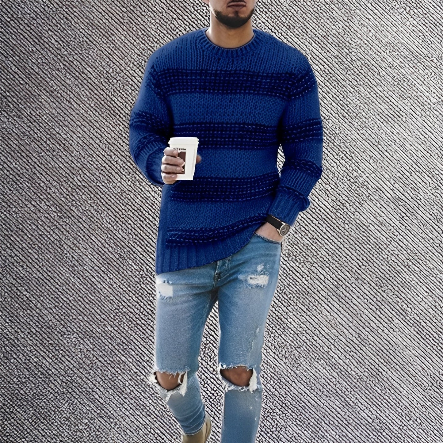 Ronnie - Rento raidallinen neulepusero miehille