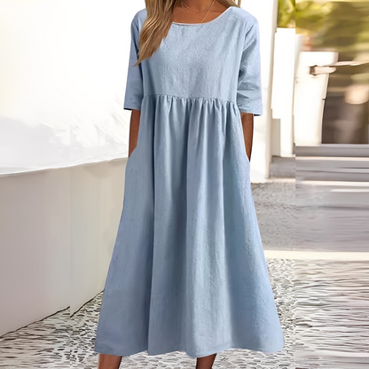 Sylvette - Naisten puuvillamekko pyöreällä kaula-aukolla