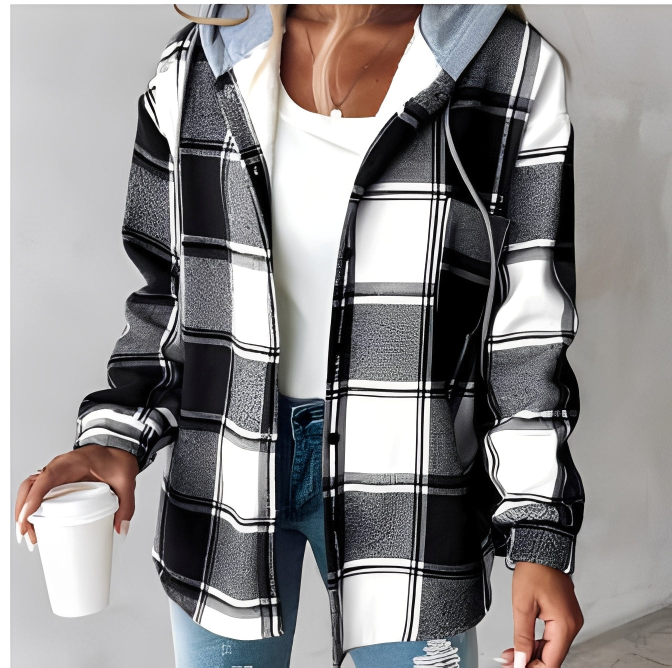 Éliette - Naisten talvinen ruudullinen hupparitakki