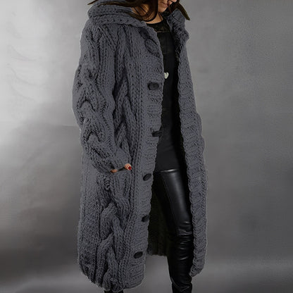 Arielle - Tyylikäs, rento istuva pitkä villatakki naisille