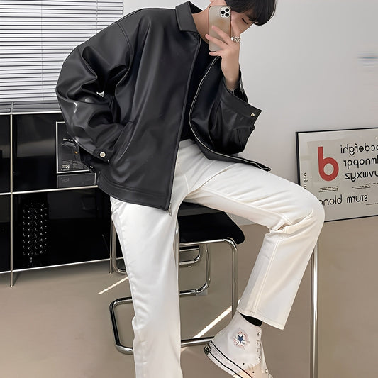 Russell - Tyylikäs ylisuurikokoinen nahkainen bomberitakki miehille