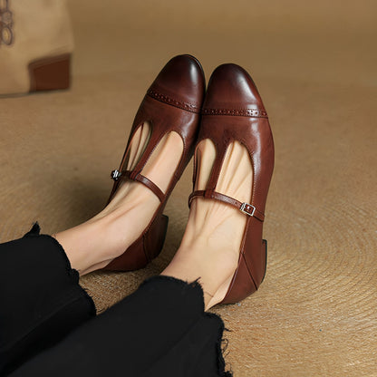 Bella - Rentoja nahkaballerinoja T-muotoisella soljella naisille