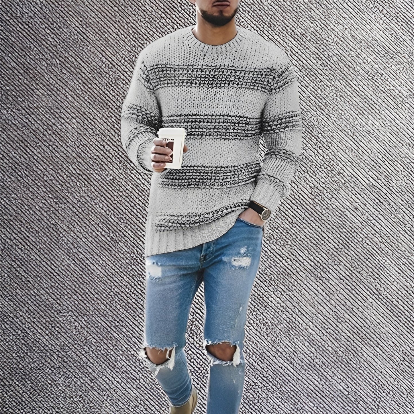 Ronnie - Rento raidallinen neulepusero miehille