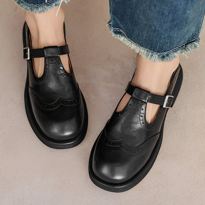 Erika - Retro-kengät paksusta nahasta naisille