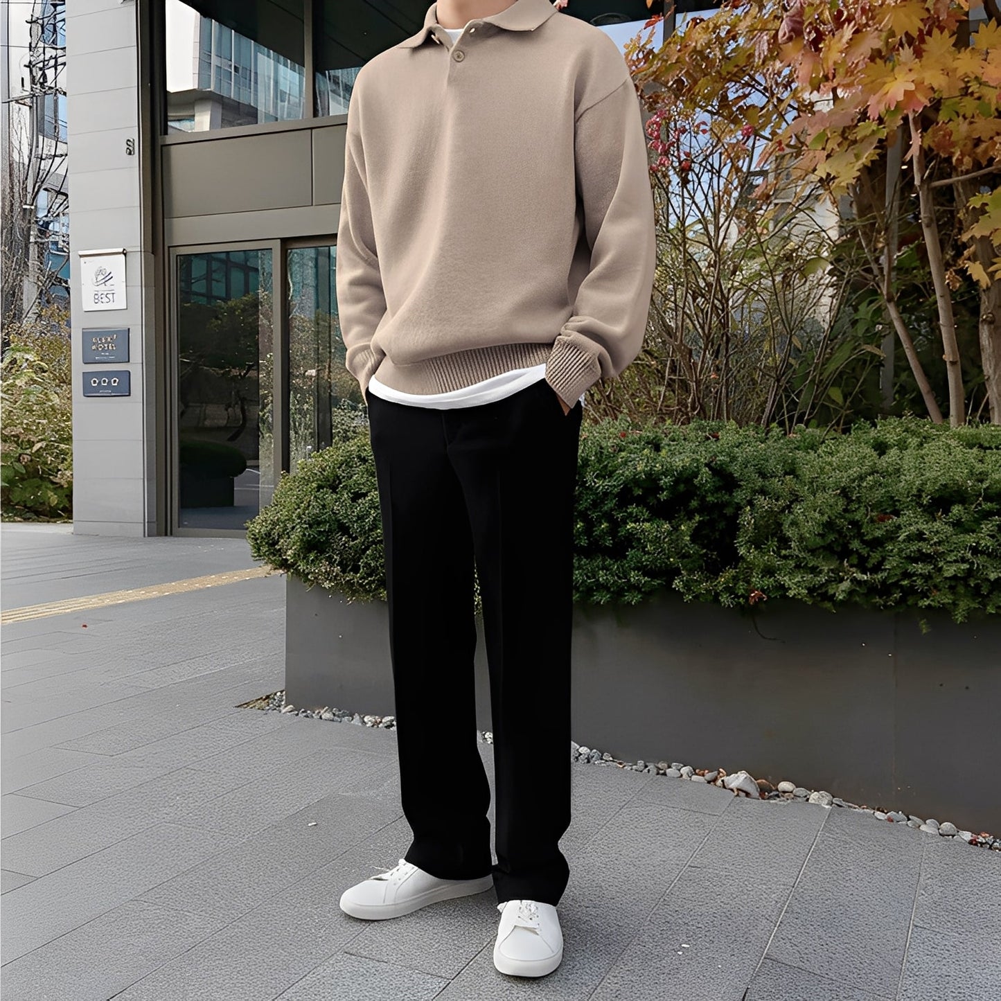 Bernard - neulottu pitkähihainen pikeepaita miehille