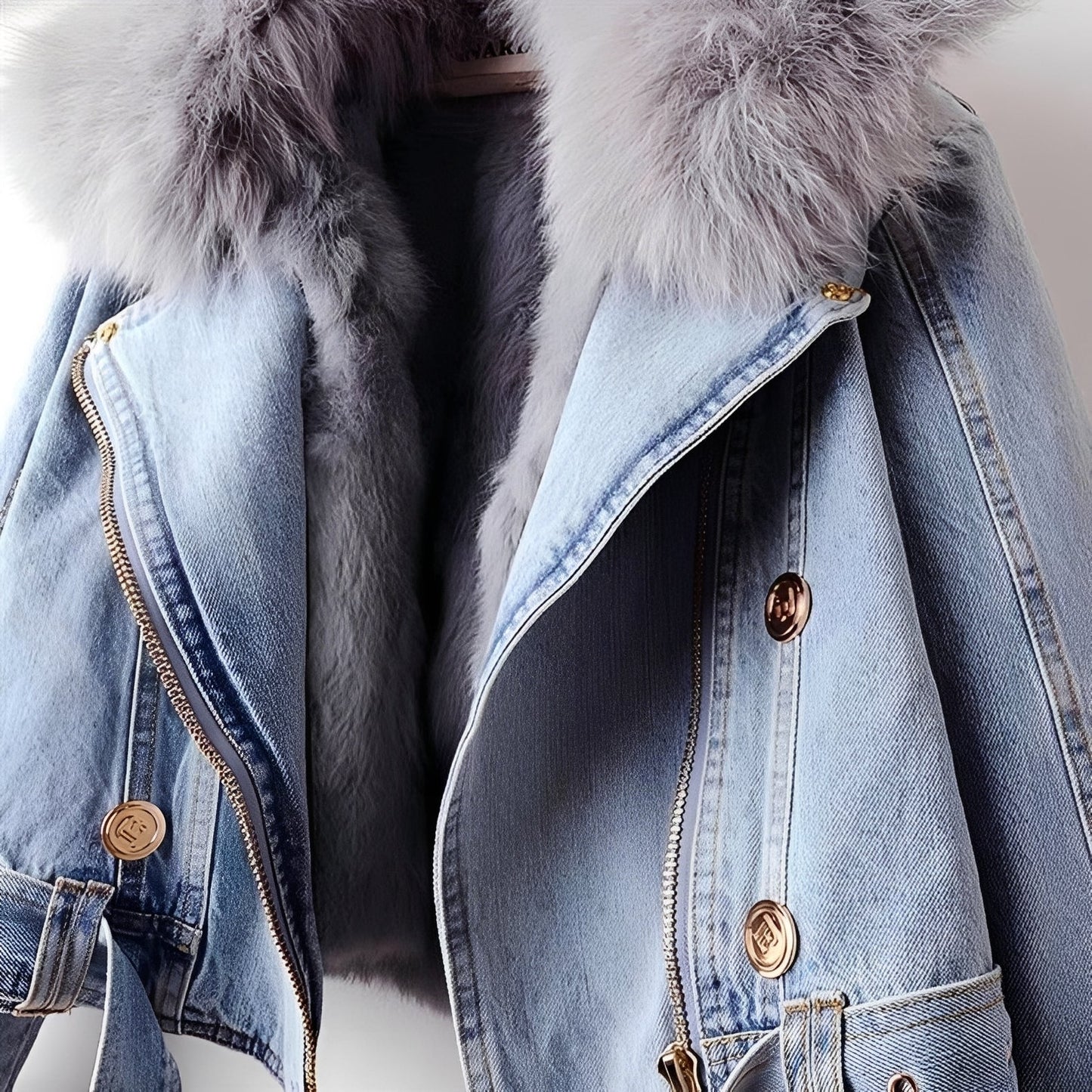 Nella - Tyylikäs farkkutakki turkisreunuksella naisille