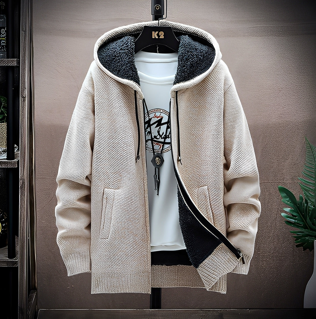 Roni - Moderni neulehuppari fleecesisuksella miehille