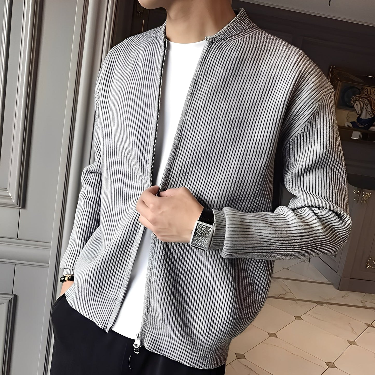 Damon - Retro-neulepusero vetoketjulla miehille