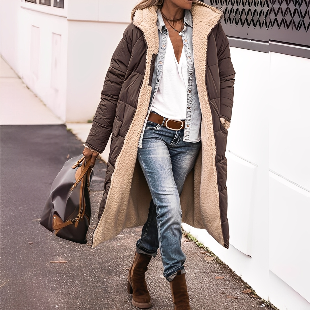 Nadège - Naisten pitkä toppatakki hupulla talvi