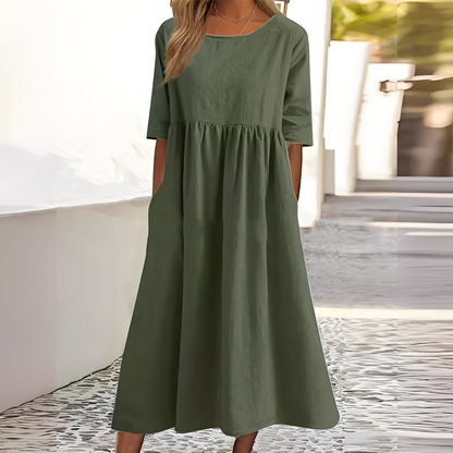 Sylvette - Naisten puuvillamekko pyöreällä kaula-aukolla