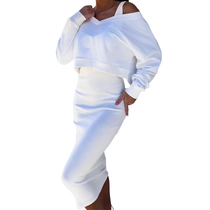 Tianna - Tyylikäs setti neulepuserosta ja hameesta naisille