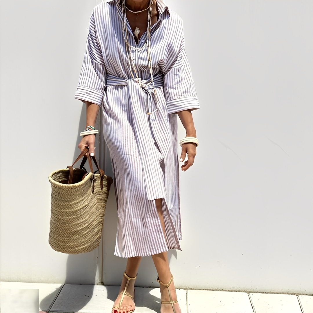 Paulette - Klassinen raidallinen paitamekko naisille