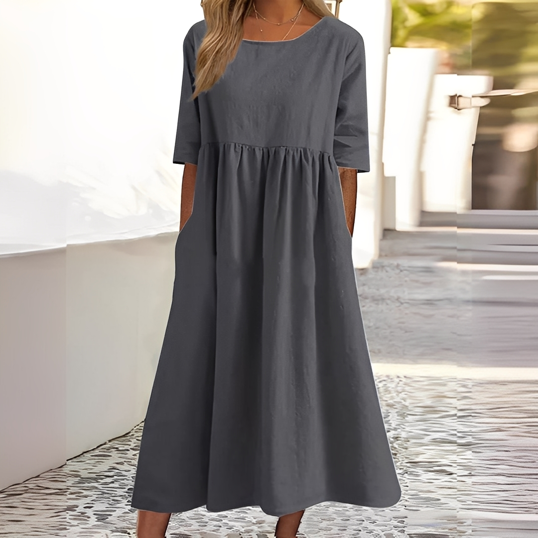 Sylvette - Naisten puuvillamekko pyöreällä kaula-aukolla
