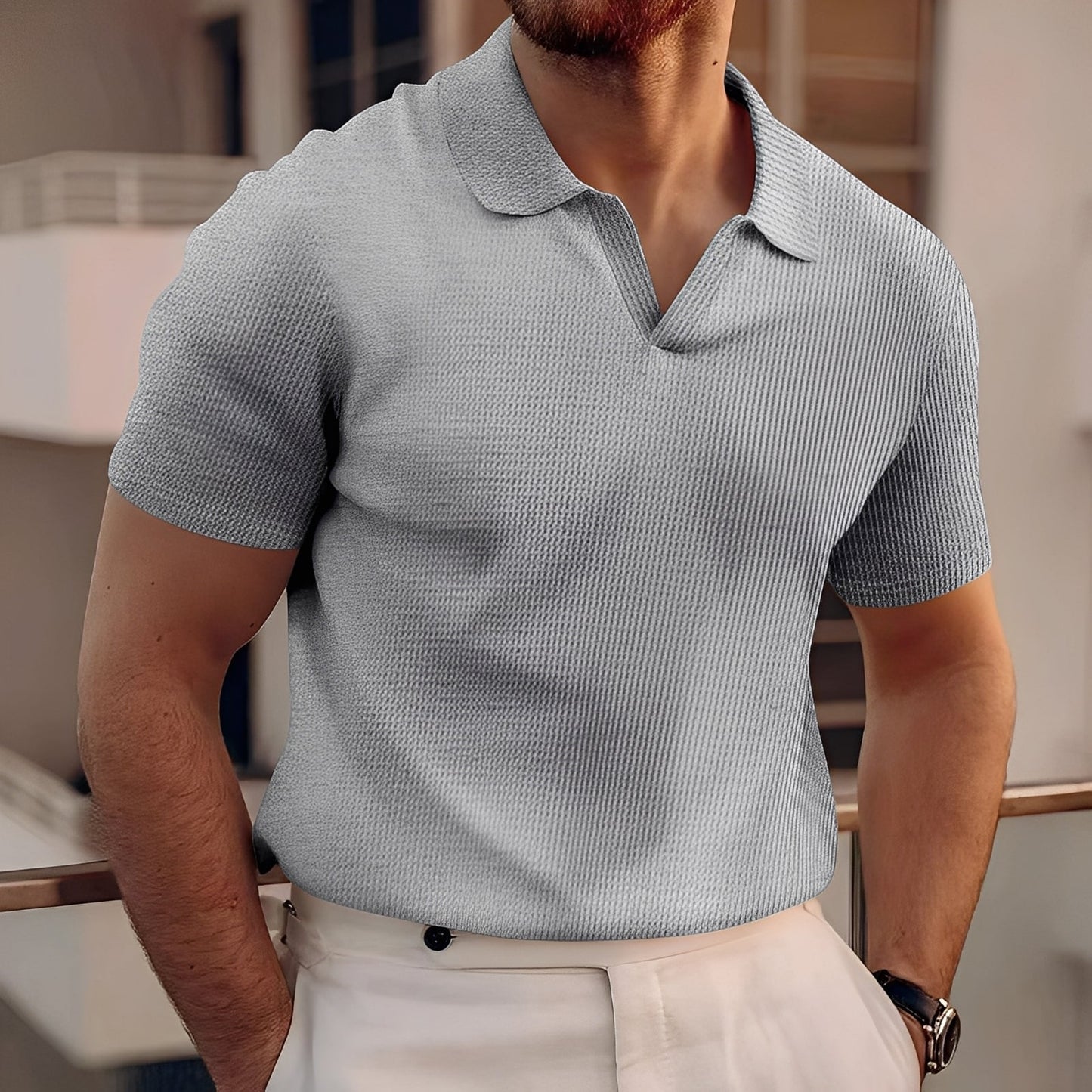 Harley - Yksinkertainen lyhythihainen vohvelipikeepaita miehille