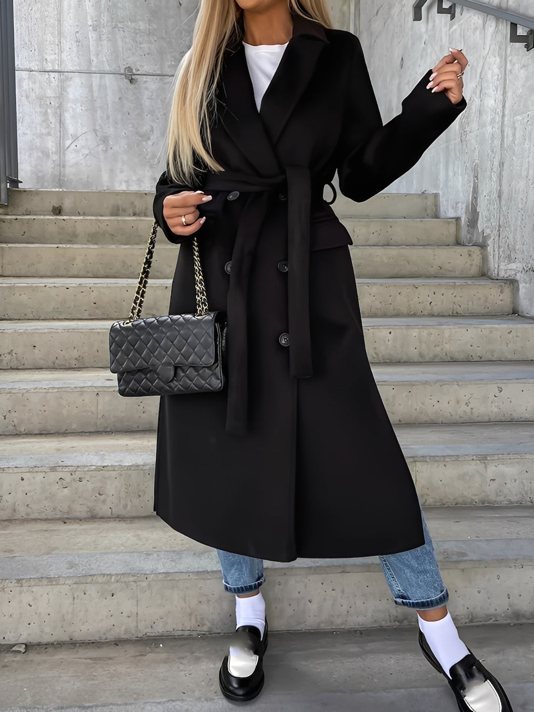 Suzanne - Klassinen kaksirivinen takki vyöllä naisille