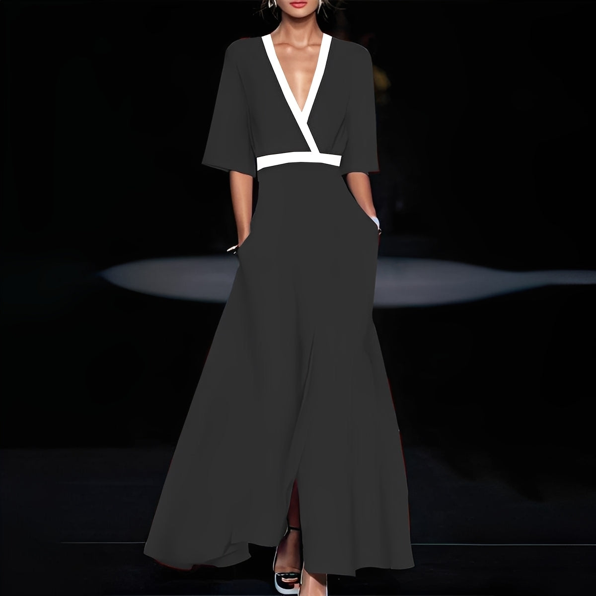 Débora - Pitkä elegantti kukkakuvioinen mekko naisille