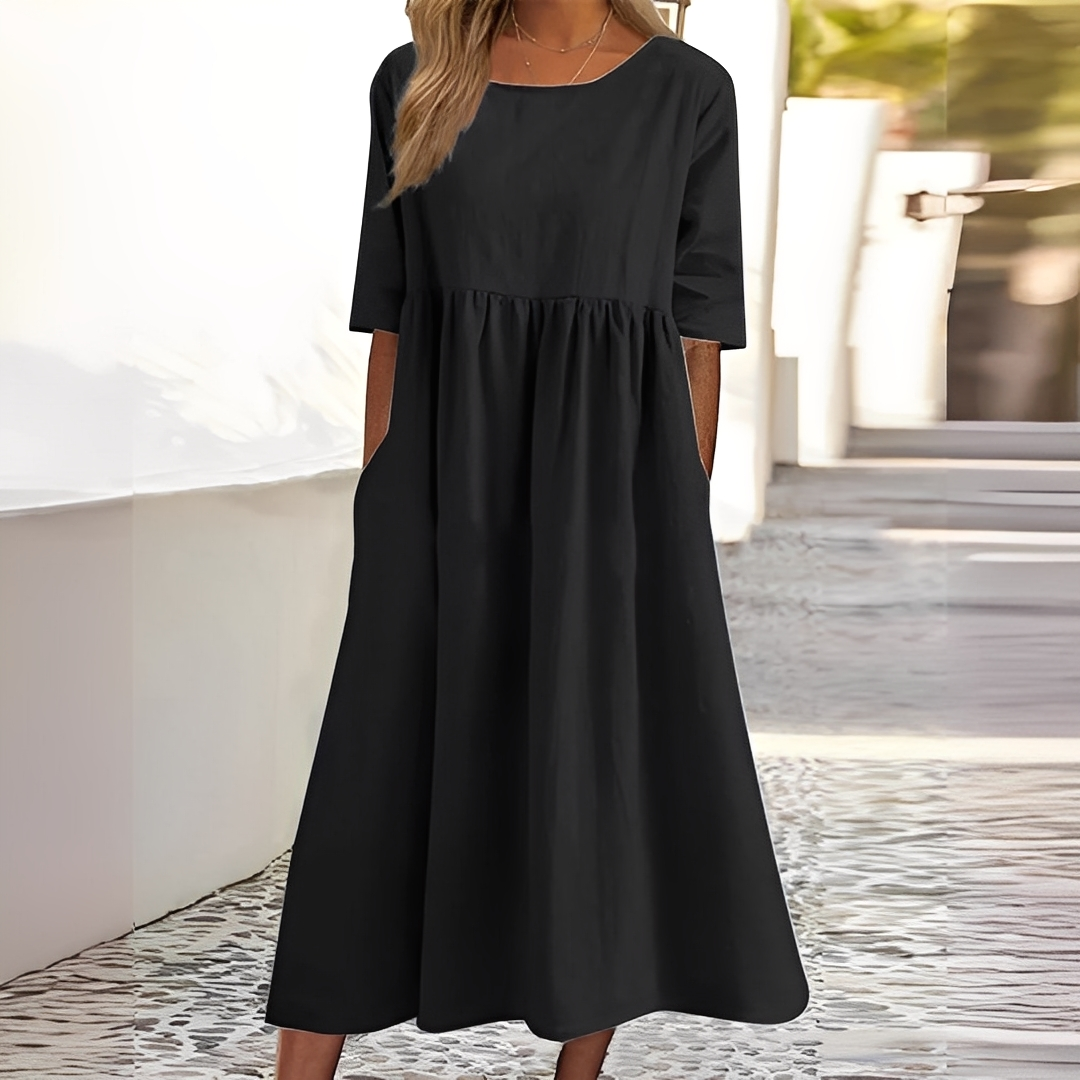 Sylvette - Naisten puuvillamekko pyöreällä kaula-aukolla