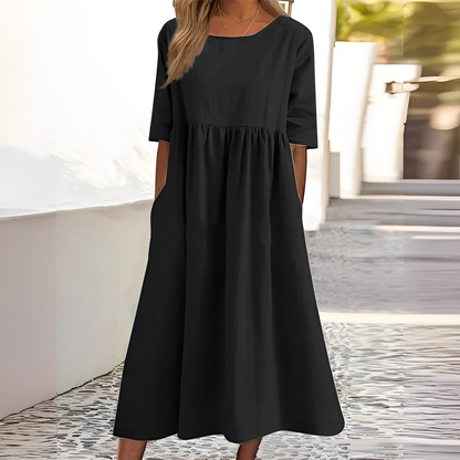 Sylvette - Naisten puuvillamekko pyöreällä kaula-aukolla