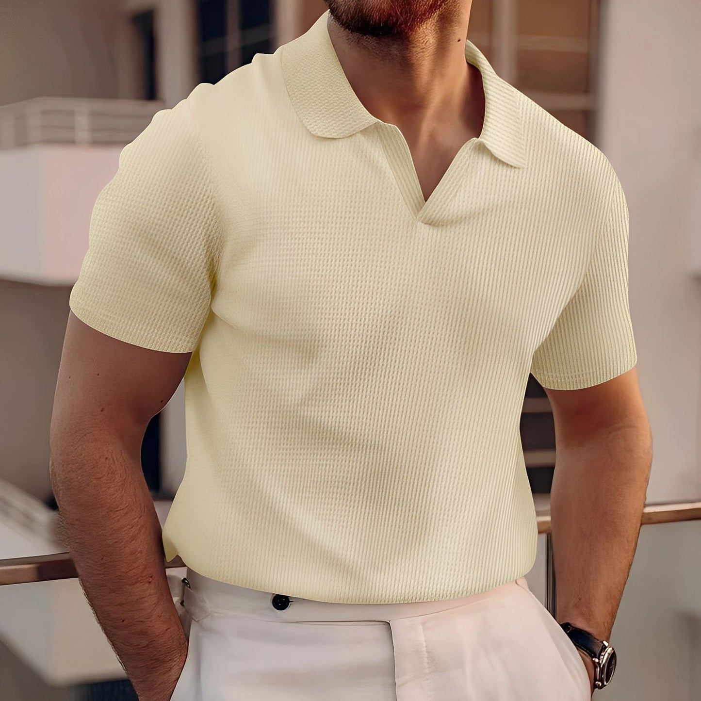 Harley - Yksinkertainen lyhythihainen vohvelipikeepaita miehille