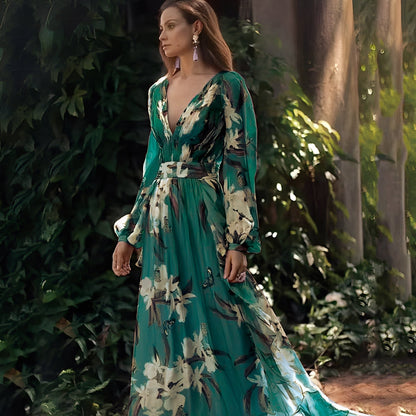 Karine - Pitkä elegantti V-kauluksinen mekko naisille