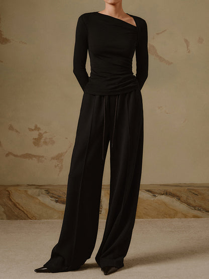 Selina – Ribbed Asymmetrical Long Sleeve Top