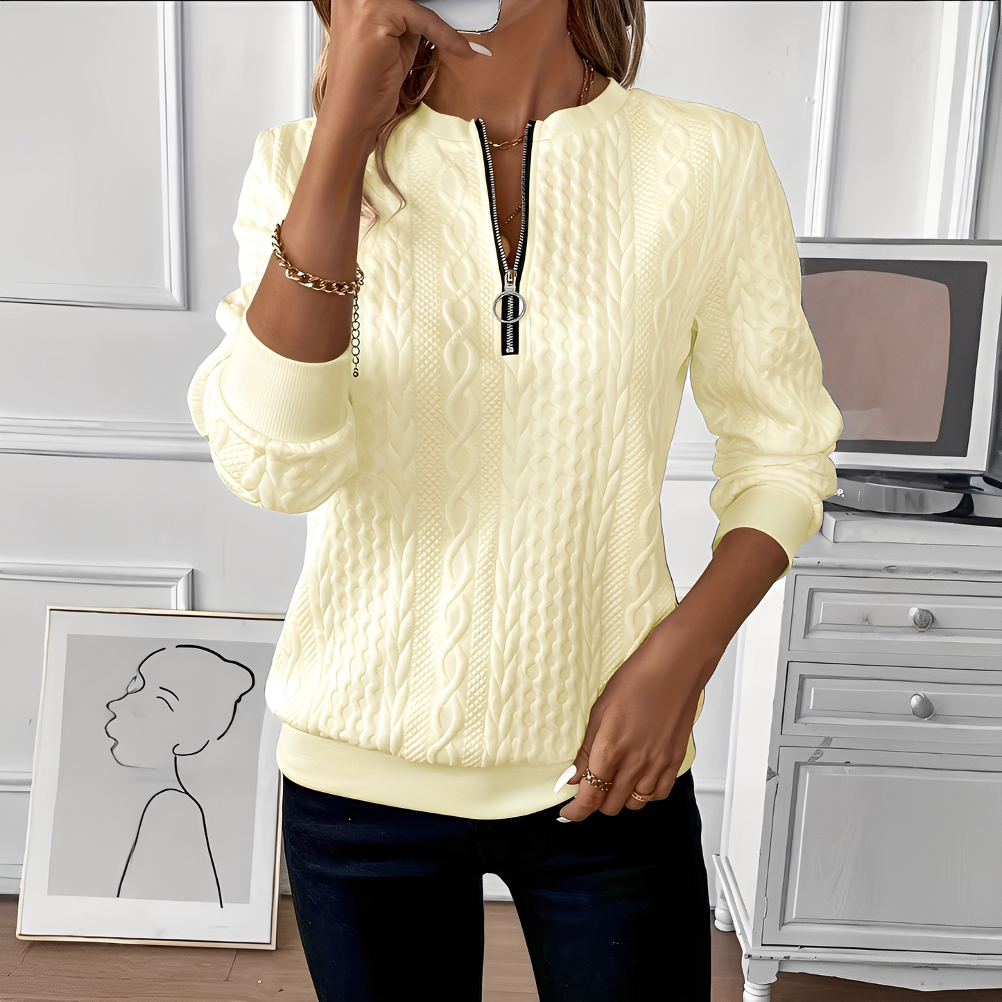 Chesley - Tyylikäs neulepusero vetoketjulla naisille