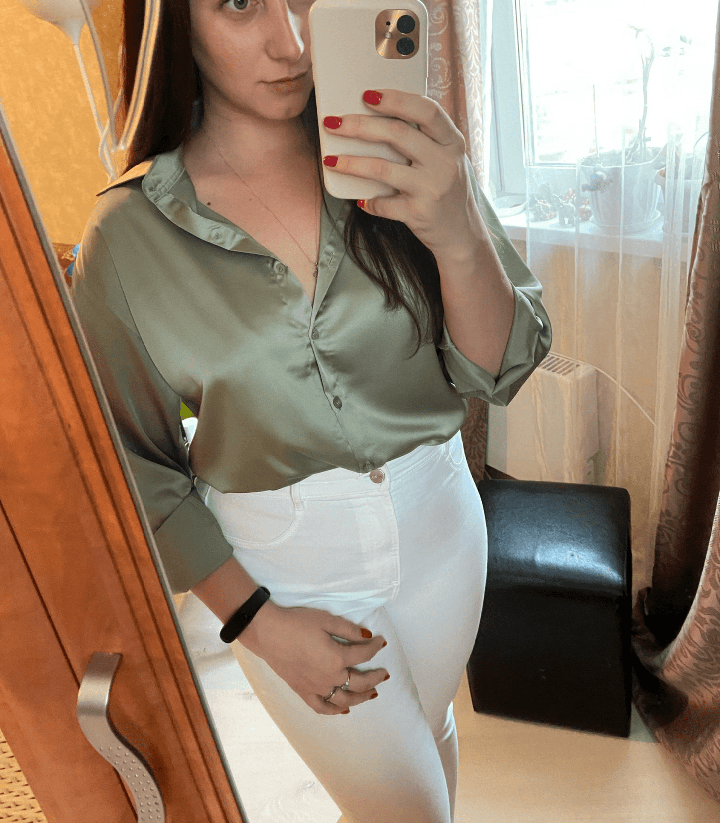 Magnolia - Silkkisatiini Paita Napeilla