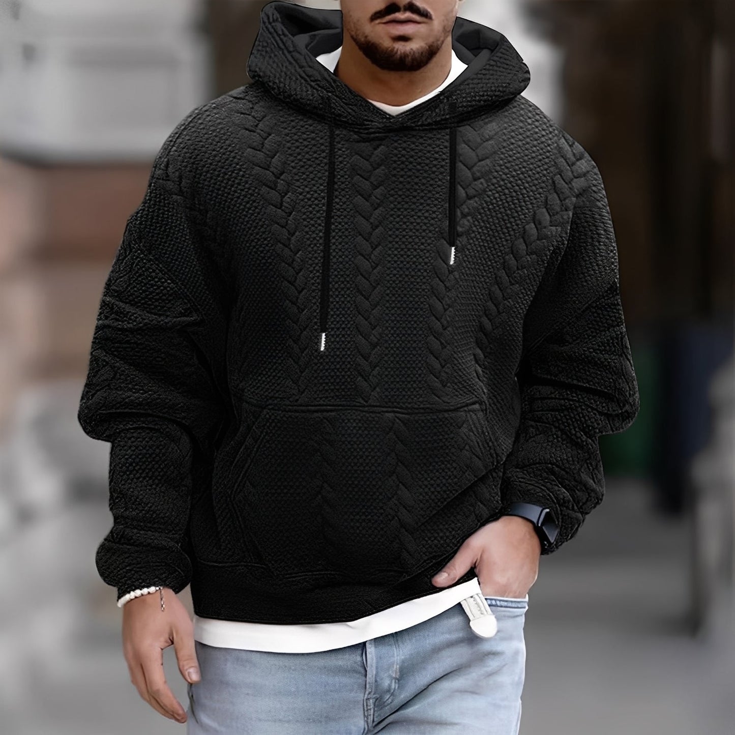 Wallis - Tyylikäs, vapaasti neulottu hupparitakki miehille