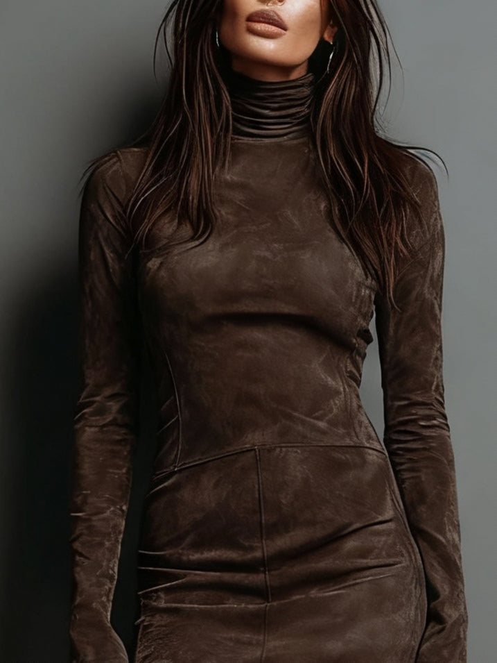 Riley - Suede mini mekko korkealla kauluksella ja istuvalla siluetilla